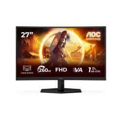 Монитор AOC C27G42ZE, 27 inch, Gaming monitor, Curved Fast VA panel, AG, FHD 1920x1080, 300cd/m2, 3000:1, 260Hz, 0.3ms, Adaptive Sync, HDR 10, Flicker Free, 2x HDMI, DP, Audio out, Speakers, Tilt, VESA 100, Black