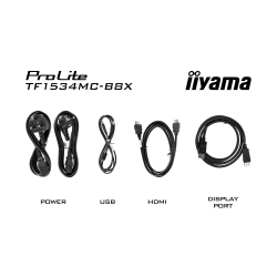Тъч Монитор IIYAMA TF1534MC-B8X, 15 inch, TN panel, Open Frame, Anti-fingerprint, 1024x768, 4:3, 10 point PCAP, 350cd/m2, 800:1, 8ms, VGA, HDMI, DP, IP65 front, 7H, OSD key lock, Portrait, Face up, Black
