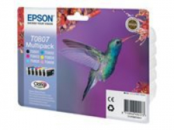 EPSON 3LB T0807 ink cartridge black and five colour standard capacity black and colour: 7.4ml 6-pack RF-AM blister w/s