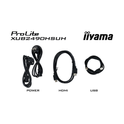 Монитор IIYAMA XUB2490HSUH-B2, 23.8" IPS panel, AG, 16:9, FHD 1920x1080, 1300:1, 250cd/m2, 4ms, Adaptive Sync, Flicker free, Blue light reducer, 5MP Webcam, HDMI, DP, 3x USB, Audio out, HAS, Swivel, Tilt, Pivot, VESA 100, Black
