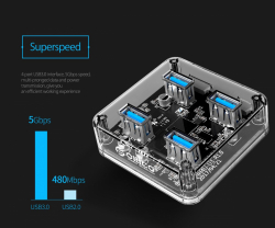 Orico хъб USB3.0 HUB 4 port transparent, 1m cable - MH4U-U3-10-CR