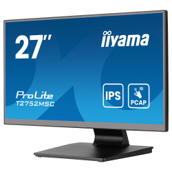 Монитор IIYAMA T2752MSC-B1AG, 27", IPS panel, AG, 7H, 16:9, 10-points PCAP touch, FHD 1920x1080, 400cd/m2, 1000:1, 5ms, 60Hz, OSD key lock, Flicker free, Anti- fingerprint, HDMI, DP, 2x USB, Audio out, Speakers, Tilt, VESA 100, Black