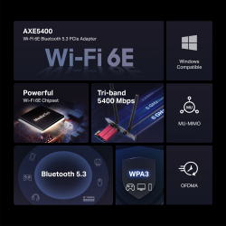 Безжичен Wi-Fi 6E Bluetooth 5.3 PCIe Адаптер Mercusys MA86XE AXE5400