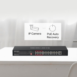 24-портов 10/100 Mbps + 2-портов Gigabit Rackmount комутатор с 24 PoE+ порта Mercusys MS126CP
