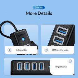 Orico хъб HUB USB3.0 4 port Black - PW4U-U3-015-BK                          