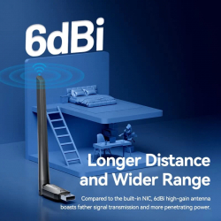 Vention безжичен адаптер WiFi USB adapter Dual Band, 650Mbps, Black - KDTB0