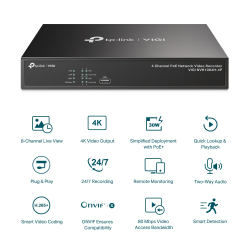 NVR TP-Link VIGI NVR1004H-4P PoE+ Network Video Recorder 4-канален
