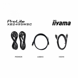 Монитор IIYAMA XB2495WSC-B1, 24.1 inch, IPS panel, 16:10, AG, WUXGA 1920x1200, 350cd/m2, 1500:1, 100Hz, 4ms, Flicker free, Eye Comfort, HDMI, USB-C, PD 65W, USB, Audio out, Speakers, HAS, Swivel, Tilt, Pivot, VESA 100, Energy class C, Black