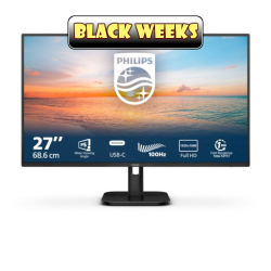 Монитор Philips 27E1N1300A/00, 27", IPS WLED panel, AG, FHD 1920 x1080, 16:9, 100Hz, 1ms, 250 cd/m2, 1300:1, sRGB, Flicker Free, Low Blue Mode, EasyRead, HDMI, USB-C, 2x USB, Audio Out, Speakers, Tilt, VESA 100, Black