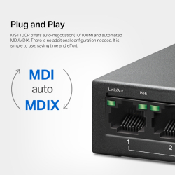 8-портов 10/100 Mbps + 2-портов Gigabit Desktop комутатор Mercusys MS110CP с 8 PoE+ порта