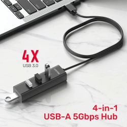 Unitek хъб USB3.0 HUB 4 port, 1.2m cable, aux USB-C power input - Y-3089V01