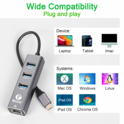 VCom докинг станция Docking USB Type-C to USB3.0 x 3 + LAN - DH311B