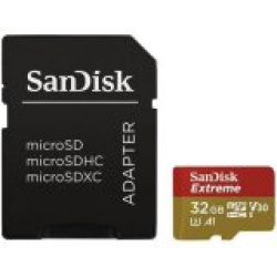 SANDISK Extreme microSDHC 32GB for Action Cams and Drones + SD Adapter - 100MB/s A1 C10 V30 UHS-I U3 - Twin Pack