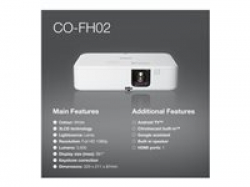 Epson CO-FH02, Full HD 1080p (1920 x 1080, 16:9), 3000 ANSI lumens, 16 000:1, USB 2.0, HDMI, Android TV, Lamp warr: 24 months, White