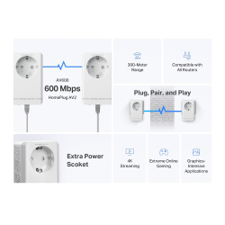 Стартов комплект Passthrough Powerline адаптери Mercusys MP300P KIT AV600