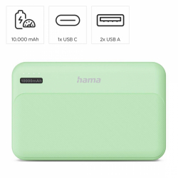 HAMA Външна батерия "Pocket 10", 10000 mAh, Изходи: 2x USB-A, зелена HAMA Външна батерия "Pocket 10", 10000 mAh, Изходи: 2x USB-A, зелена