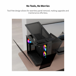 Montech кутия KING 65 Pro, Dual Chamber Mid-tower Case, 3 ARGB Fans, Black