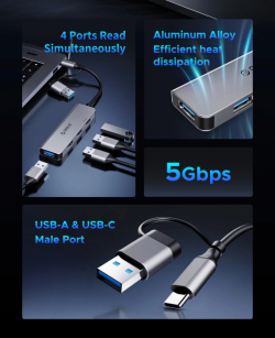 Orico хъб HUB USB-C/USB-A 4 port - USB3.0 x 1, USB2.0 x 3, Aluminium - YSA5-U3-GY