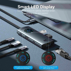 Vention докинг станция Docking Station Type-C - TQZHB - 8K, LED Display - HDMI, USB 3.0 x 2, USB-C 3.2 Gen 1, PD100W,  LAN (1Gbps)