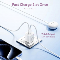 Vention зарядно за стена Charger Wall GaN - QC3.0 + Power Distribution Type-C 30W - FEQW0-EU