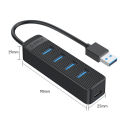 Orico хъб USB3.0 HUB 4 port - Type C input, 0.15m cable, aux Type-C power input - TWU3-4A-BK