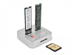 Докинг станция Delock 1 x M.2 NVMe SSD, 1 x M.2 SATA SSD, SD Express Card Reader, Клониране