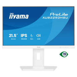 Монитор IIYAMA XUB2293HSU-W7, 21.5", IPS panel, 16:9, AG, FHD 1920x1080, 300cd/m2, 1000:1, 80M:1, 100Hz, 1ms, Flicker free, Blue light reducer, HDMI, DP, 2x USB, Audio out, Speakers, HAS, Swivel, Tilt, Pivot, VESA 100, White