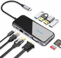 Vention докинг станция Type-C Docking Station Power Distribution 3.0 87W - HDMI, Type-C x 1, USB3.0 x 2, USB 2.0 x 2, LAN, SD/TF, VGA - TFGHB