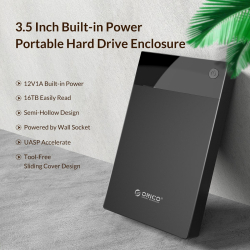 Orico кутия за диск Storage - Case - 3.5 inch, USB3.0, Built-in Power adapter, UASP, black - 3599U3                          