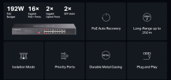 20-портов гигабитов комутатор за монтаж в шкаф Mercusys MS120GP с 16 PoE+ порта