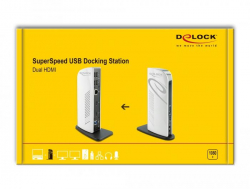 Докинг станция Delock, За MacBook, HDMI Full-HD, USB 3.2, LAN, Audio, Черен/Бял