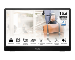 Монитор MSI PRO MP161 E2, Portable, 15.6" FHD IPS, Ultra Slim Design 1.08 cm, Connect with Smartphone, Display Kit app, MSI EyesErgo, Built-in Ergo Fold-out Kickstand, Built-in Speakers 2x 1.5W, 2x USB Type-C (DP 1.2a, 15W PD), mini HDMI, 4ms, 0.75 kg