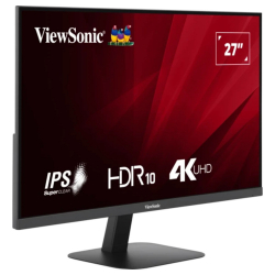 Монитор ViewSonic VA2708-4K-HD, 27", SuperClear IPS LED panel, 16:9, 4K UHD 3840x2160, 250cd/m2, 1200:1, 4ms, 60Hz, HDR 10, sRGB, Flicker-Free, Low Blue Light, 2x HDMI, DP, Audio Out, DC Socket, Tilt, VESA 75, Black