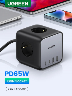Ugreen разклонител Power Strip DigiNest Cube 65W - 3 x Schuko, 2xUSB-A, 2xUSB-C, GaN, 3680W CD268, 1.8m - 60113                          