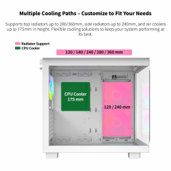 Montech кутия KING 65 Pro, Dual Chamber Mid-tower Case, 3 ARGB Fans, White