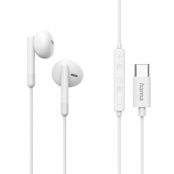 HAMA Слушалки "Classy" USB-C, накрайници, микрофон, защита от прегъване на кабел, бял