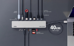 ATEN Докинг 11-in-1 USB-C Multiport Dock + Power Pass-Through, 2 x HDMI, LAN,3.5mm, USB-C, SD Card , microSD, 3 x USB 3.2