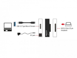 Конвертор Delock, SuperSpeed USB 5 Gbps (USB 3.2 Gen 1) - SATA 6 Gbps, Вкл. захранване