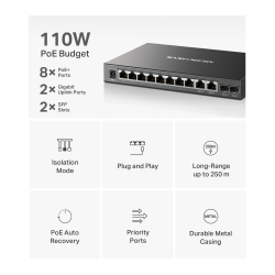 12-портов гигабитов настолен комутатор с 8 PoE+ порта Mercusys MS112GMP