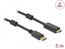 Кабел Delock DisplayPort мъжко - HDMI мъжко, 5 м., 4K 60Hz, Черен Кабел Delock DisplayPort мъжко - HDMI мъжко, 5 м., 4K 60Hz, Черен