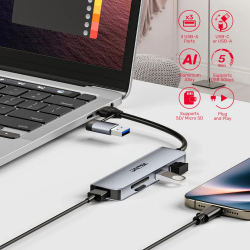 Unitek хъб HUB USB-C/USB-A 3 port uHUB P5+ - USB3.0 x 3, Card reader, Aluminium - H1320AGY01