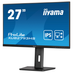 Монитор IIYAMA XUB2793HS-B7, 27", IPS panel, 3-side borderless, AG, 16:9, FHD 1920x1080, 100 Hz, 1ms, 300cdm, 1300:1, Adaptive Sync, Flicker free, Blue light reducer, HDMI, DisplayPort, Audio out, Speakers, HAS, Swivel, Tilt, Pivot, VESA 100, Black