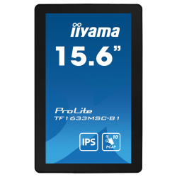 Монитор IIYAMA TF1633MSC-B1, 15.6", Open Frame, IPS panel, 16:9, 1920x1080, 450 cd/m2, 1000:1, 5ms, 10-points PCAP, IP54 Front, OSD key lock, Blue light reducer, Palm rejection, HDMI, DisplayPort, 2x USB, Tilt, Speakers, VESA 100, Black