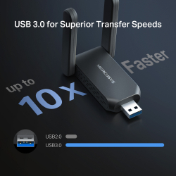 Безжичен USB адаптер с висок коефициент на усилване Mercusys MA37BEH BE6500 Wi-Fi 7                          
