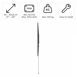 Стенна стойка за TV, 120" (305 см) до 100 кг, разстояние от стената 2,8 см