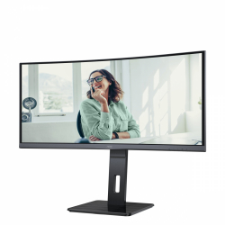Монитор AOC CU34P3CV, 34" VA Panel WLED, Curved 1500R, 3440x1440, 21:9, 100Hz, 300 cd/m2, 3000:1, 50M:1, AntiGlare, 3H, 3-sided frameless, HDMI, DisplayPort, USB-C, 4x USB, LAN, Speakers, Flicker-free, Low blue light, PIP, PBP, Tilt, Swivel, HAS, Pivot, VESA 100, Black