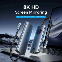 Vention докинг станция Docking Station Type-C - TQZHB - 8K, LED Display - HDMI, USB 3.0 x 2, USB-C 3.2 Gen 1, PD100W,  LAN (1Gbps)