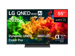 Телевизор LG 55QNED81B3A, 55" 4K QNED MiniLED Smart TV, 3840x2160, DVB-T2/C/S2, Alpha 7 AI Processor, HDR10/HLG, webOS 26 ThinQ, VRR/ALLM/HGiG, 4K Super Upscaling, WiFi 5, Bluetooth 5.3, AirPlay 2, SPDIF, LAN, CI, HDMI, AI Sound Pro, Google Cast, Motion Booster