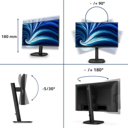 Монитор Philips 24B2N3200D/00, 24" IPS panel, AG, 16:10, WUXGA 1920x1200, 300cd/m2, 1500:1, 50M:1, 4ms, 100Hz, SoftBlue, Flicker Free, Adaptive Sync, VGA, HDMI, DisplayPort, USB-C, 4x USB, Audio out, Speakers, HAS, Swivel, Tilt, Pivot, VESA 100, Black