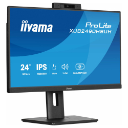 Монитор IIYAMA XUB2490HSUH-B2, 23.8" IPS panel, AG, 16:9, FHD 1920x1080, 1300:1, 250cd/m2, 4ms, Adaptive Sync, Flicker free, Blue light reducer, 5MP Webcam, HDMI, DP, 3x USB, Audio out, HAS, Swivel, Tilt, Pivot, VESA 100, Black
